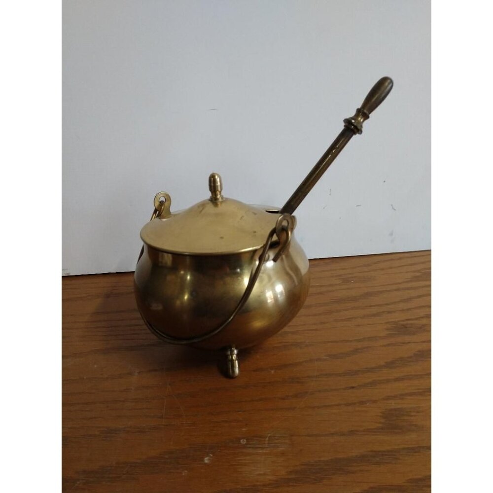 Brass Smudge Pot & Wand, Vintage Fire Starter Covered Cauldron with Pumice Stone